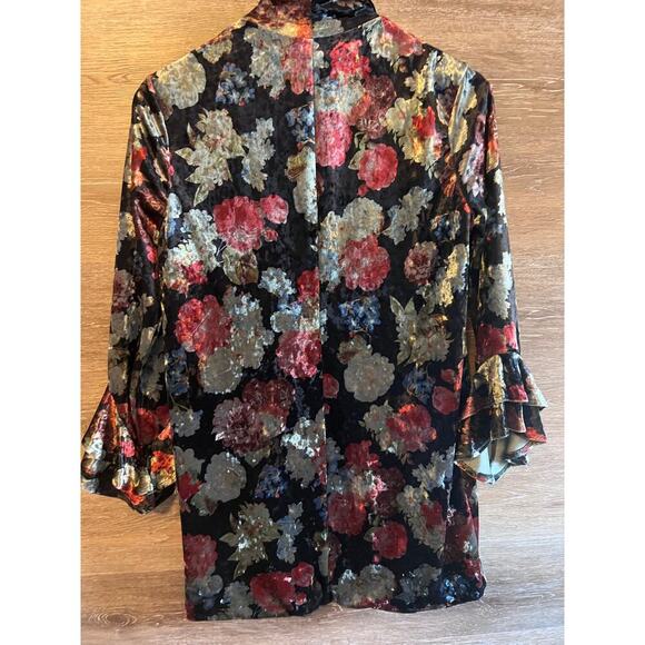 BCBG GENERATION sz Small Floral Cardigan Blazer Bell Sleeves Velour Gothic - Picture 9 of 10